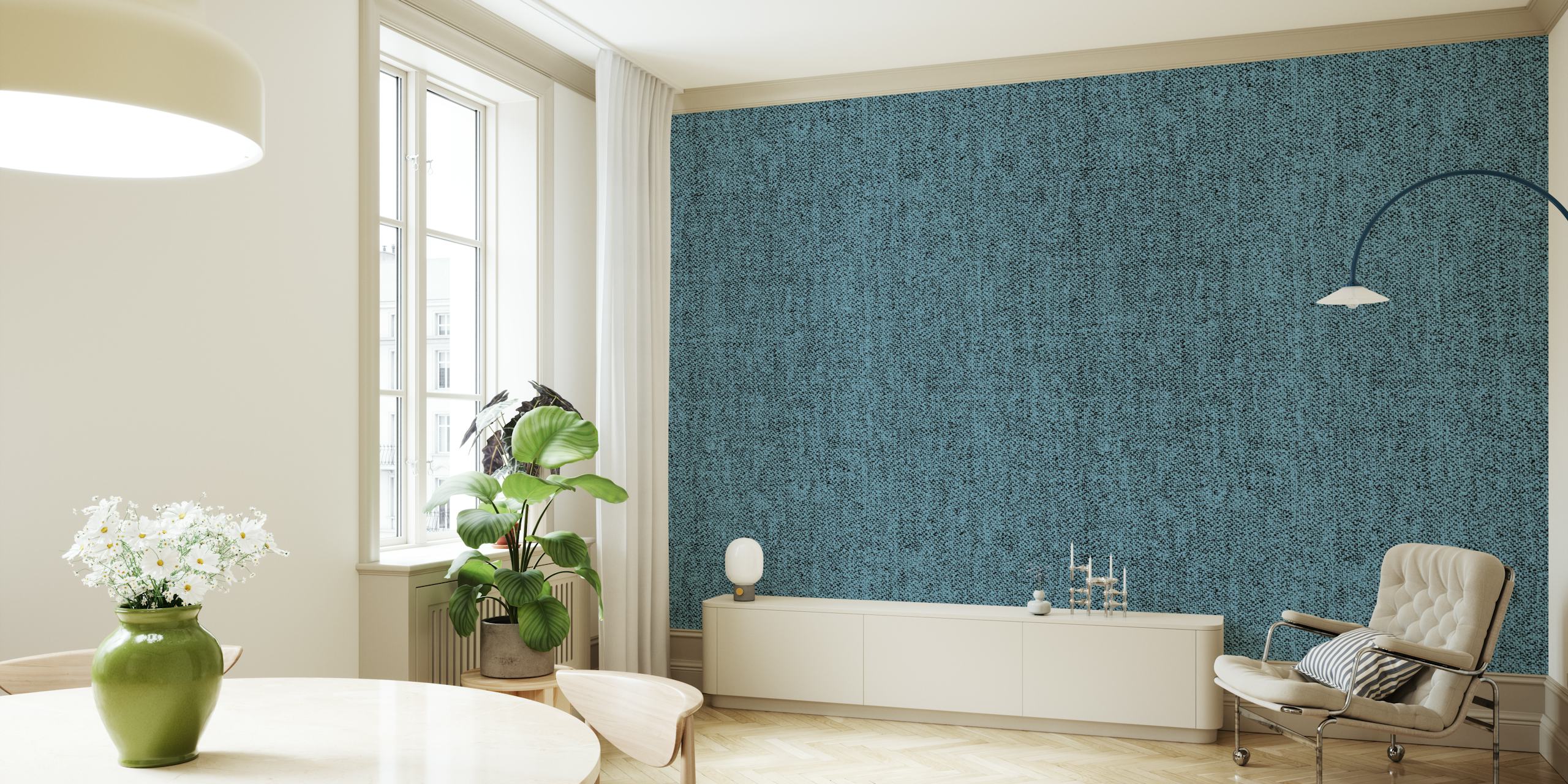 Tapeta Teal Textile prikazana u sobi